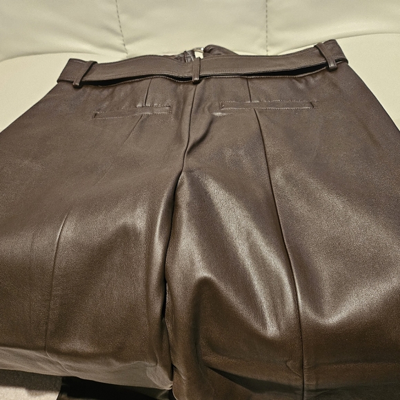 Addition Elle New cropped  chocolate brown faux leather pants w/ belt size 10. - Picture 4 of 6